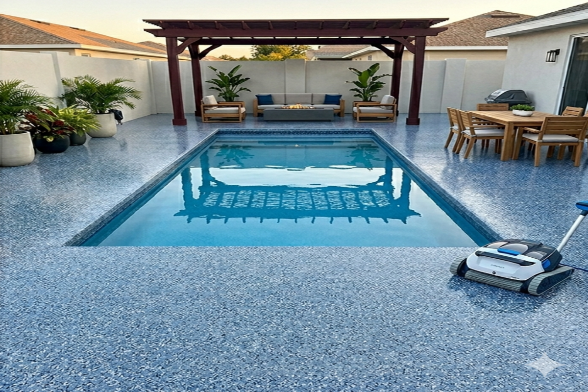 Pool deck after protective coating installation with refreshed texture